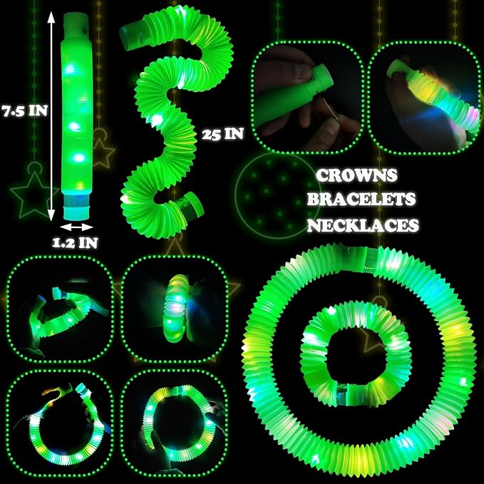 Green Glow Sticks Pop Tubes,12-24PCS Light Up Necklaces & Bracelets,Mardi Gras Party Favors Accessories Decorations,Glow Birthday Wedding Carnival Valentines Day Party Supplies for Kids & Adults