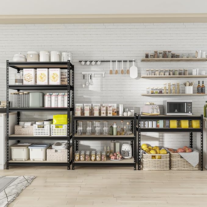 36" W Father&I 5-Shelf-Rack Industrial Metal Steel Utility Garage/Kitchen Storage Stand Shelves Shelving Unit Adjustable 5T Heavy-Duty Organizer for Bin/Closet/Pantry/ 72" H*36W*16D, Black