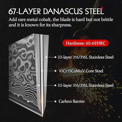 HEZHEN 7 inch Nakiri Knife Japanese High Carbon Steel-Super Durable Cooking Knife-67 Layers of Damascus Steel Sharp Blade -Ergonomic Design for Figured Sycamore Wood Handle