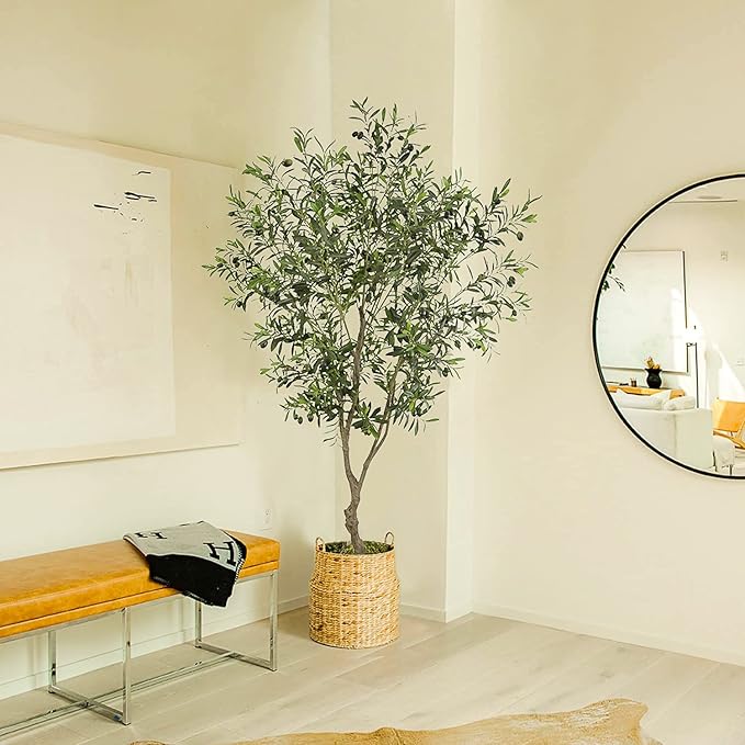 Artificial Tree Faux Olive Tree 7ft (82in,UV Protection 2289 Leaves) Tall Fake Olive Plant in Pot Fake Silk Tree Faux Plants Indoor