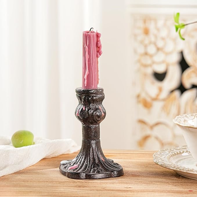 Sungmor Vintage Black Cast Iron Candle Holder – 4.4" Tall Decorative Rustic Taper Candle Stand – Heavy Antique-Style Candlestick for Table Centerpiece, Fireplace Mantel, or Farmhouse Home Décor
