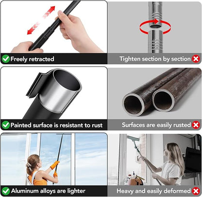 Shower Squeegee with Long Handle, 15-51" Telescopic Squeegee for Window Cleaning, Window Squeegee for Glass Doors, Extendable Window Cleaner Tool for Tile Walls, Sliding Door, Floor, Car Windshield-BK