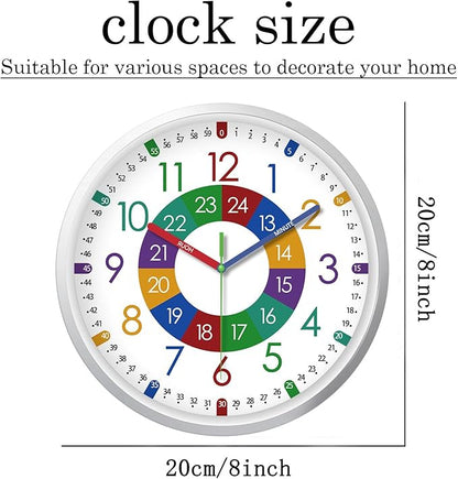 XFM Learning Clock for Kids Silent Non Ticking Battery Operated Colorful Teaching Time Clock 8 Inch Decorative Small Analog Clock for Kids Room Classroom School Playroom