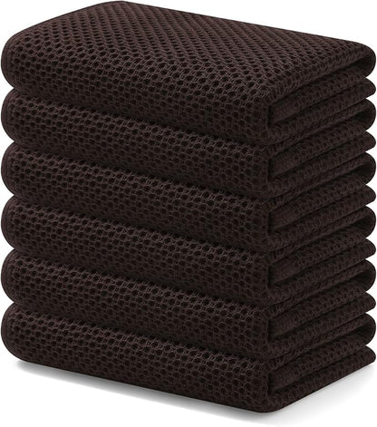 Kitinjoy 100% Cotton Waffle Weave Kitchen Towels, 6-Pack Super Soft and Absorbent Dish Towels for Drying Dishes, Kitchen Hand Towels, 13 in x 28 in, Dark Brown