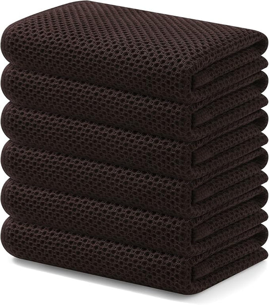 Kitinjoy 100% Cotton Waffle Weave Kitchen Towels, 6-Pack Super Soft and Absorbent Dish Towels for Drying Dishes, Kitchen Hand Towels, 13 in x 28 in, Dark Brown