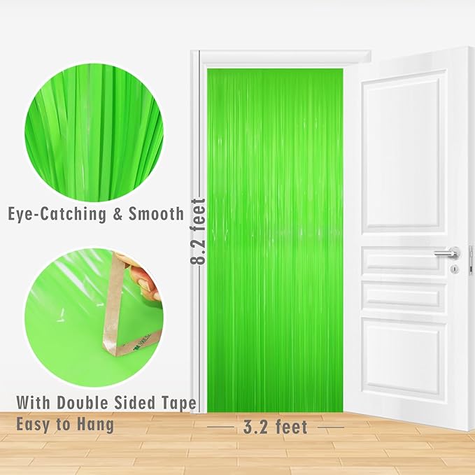 GOER 6.4 ft x 8.2 ft Metallic Tinsel Foil Fringe Curtains Party Photo Backdrop Party Streamers for Birthday,Graduation,New Year Eve Decorations Wedding Decor(2 Packs,Candy Lime Green)