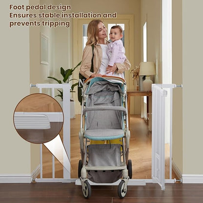Mumeasy 36" High Extra Tall Baby Gate with Cat Door, 29.6"-40.5" Wide Pressure Mounted Dog Gate with Small Pet Door, Auto Close Pet Gate for House,Stairs,Doorways,White