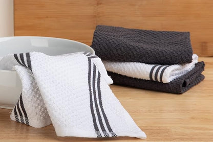Sticky Toffee Cotton Dishcloths Set of 8 – Gray and White Kitchen Towels 12x12 in, Reusable and Absorbent Tea Towels for Cleaning or Drying, Oeko-Tex Cotton