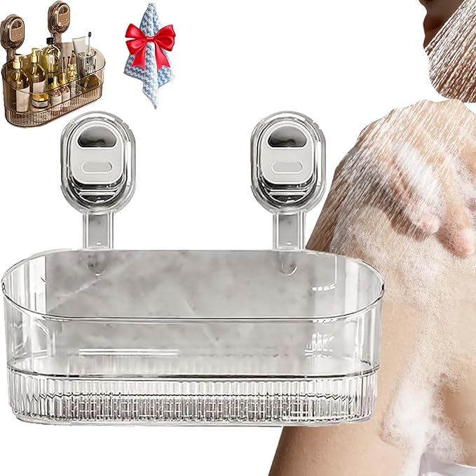 No-Drill Bathroom Suction Storage Box – Large Capacity & Strong Load-Bearing,Corrugated Suction Cup Storage Holder,No Drill Hanging Mount Holder Bathroom Organizers And Storages Shelf (Clear)