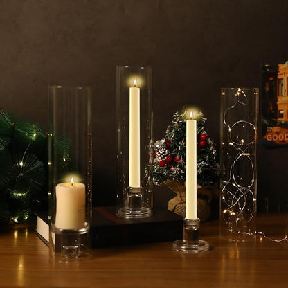 10pcs Hurricane Taper Candle Holder Glass Cylinder Candle Holder,Tall Clear Glass Candle Holders for Taper Candles for Wedding Party Christmas