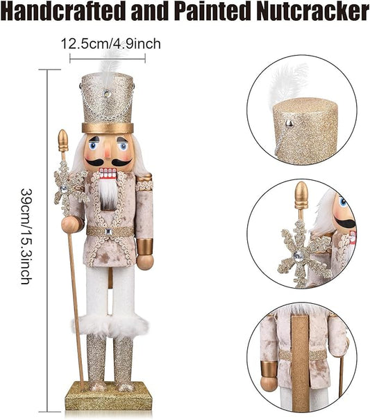 Wooden Christmas Soldier Nutcracker Decorations, 15 Inch Nutcracker Figure Christmas Decor for Shelves and Tables (Gold)