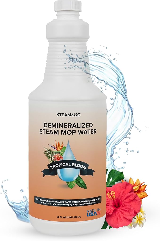 Steam & Go Demineralized Water Cleaning Solution for Floor & Multi-Surface Steam Cleaners - Compatible for All Steam Mops - Tropical Bloom Scent, 32 oz