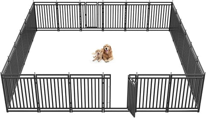 Metal Dog Fence Outdoor for Yard Indoor Dog Playpen 40" Height 24 Panels Portable Puppy Playpen Pet Kennel Crate for RV Camping(Black-Silver)