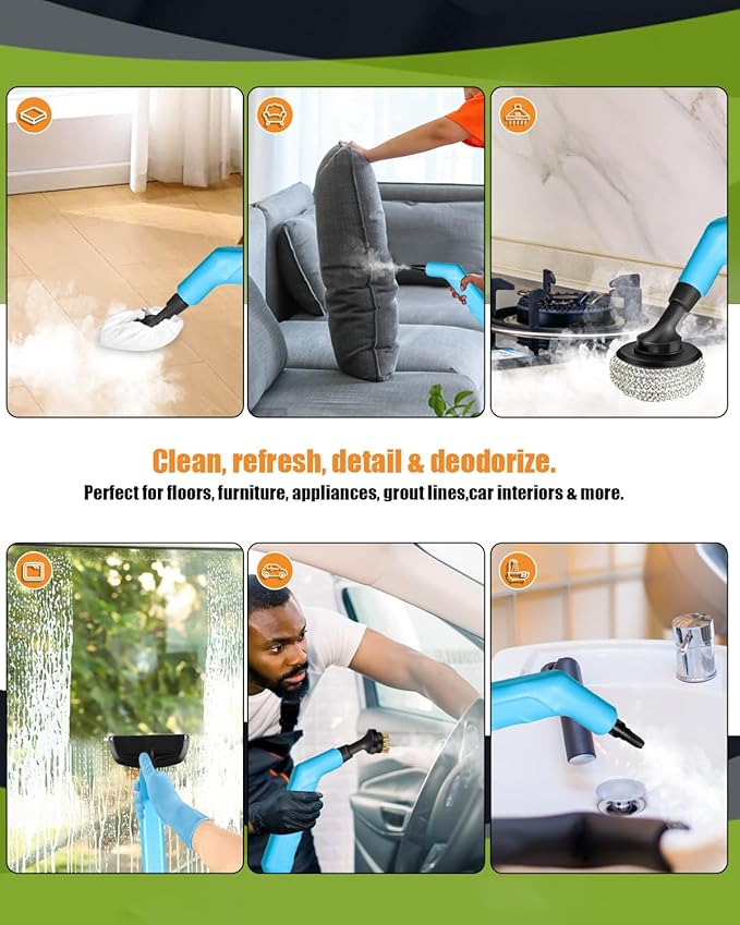 Steam Cleaner for Home & Car, 10s Fast Heat, High Pressure 3-Level Steam Control Steamer for Cleaning w/Large Tank, Portable Handheld Steam Cleaner for Kitchen Grease, Dirt, Tile, Grout, Bed Bugs