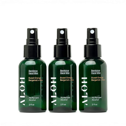 ALOH Hand Sanitizer Spray Liquid 3-pack | Sweet Orange Bergamot + Aloe | 70% Alcohol Hydrating Hand Sanitizer Spray with Essential Oil, for Kids & Adults | 2oz Travel Size Bottle (set of 3)