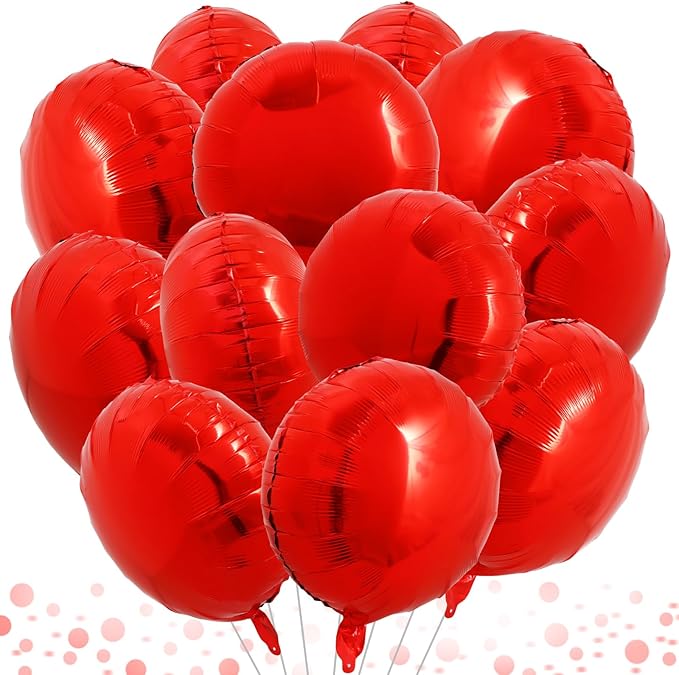 TONIFUL 30Pcs 18 Inch Round Balloons Large Red Round Shape Foil Ballons Big Red Round Helium Mylar Decorations for Birthday Wedding Baby Shower Anniversary Engagement Party Supplies