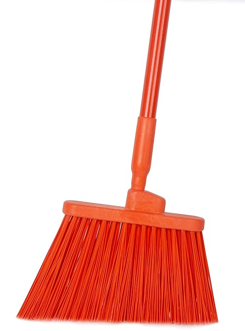 SPARTA 41083EC24 Plastic Color Coded Broom, Unflagged Bristles, Long Broom With Angled Head For Small Debris Cleaning, 56 Inches, Orange