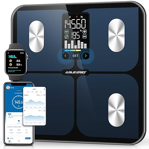 ABLEGRID Smart Bathroom Scale for Body Weight, Digital Body Fat Scale with LED Column Trend Display, BMI,Muscle Mass,Body Type, Accurate Home Weighing Scale for People with APP-Free Mode, 400lb