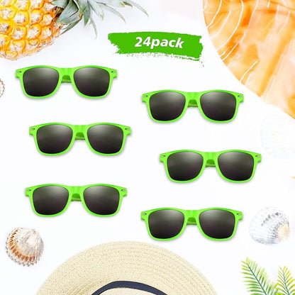 FEPITO 24 Pack Party Sunglasses Bulk for Birthday Party Favors Goody Bag Fillers for Beach Pool Party Toys for Adults, Green