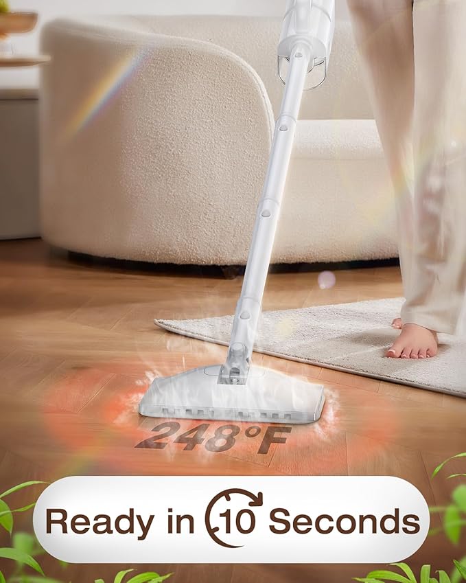 LABIGO 10-in-1 Steam Mop with Detachable Handheld Steamer, 350ml Tank, 10s Heat-Up, 248°F Steam Cleaner, 2-Level Control and Swivel Head for Floor, Carpet, Tile - Lightweight and Multi-Surface