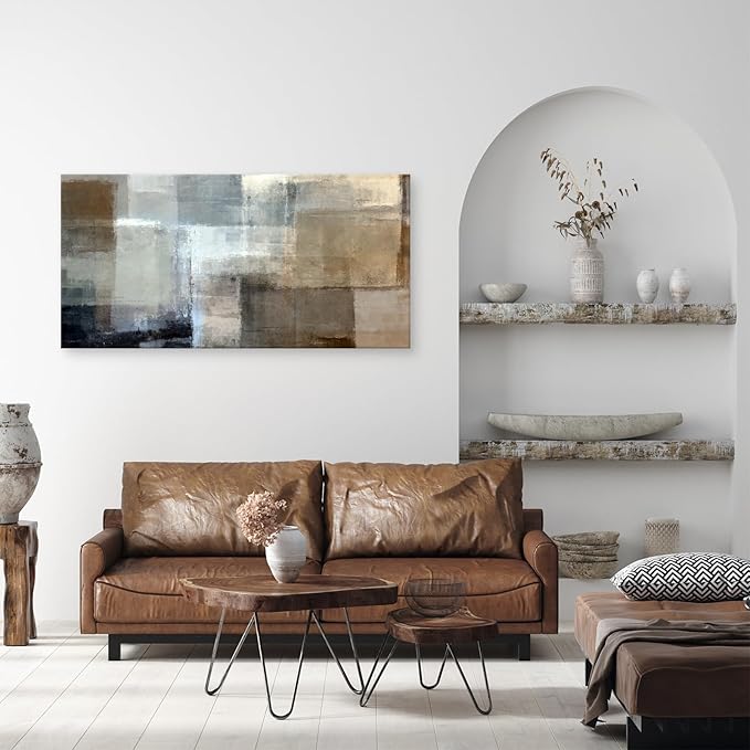 Baisuart A61298 Canvas Prints Abstract Wall Art Print Paintings Grey and Brown Stretched Canvas Wooden Framed for Living Room Bedroom and Office Home Decor Artwork