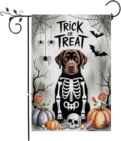 Fokongna Trick or Treat Halloween Garden Flag, Spooky Ghost Dog Halloween Decor, 12x18 Inch Burlap Vertical Double Sided Flags, for Home Yard Outside Decorations