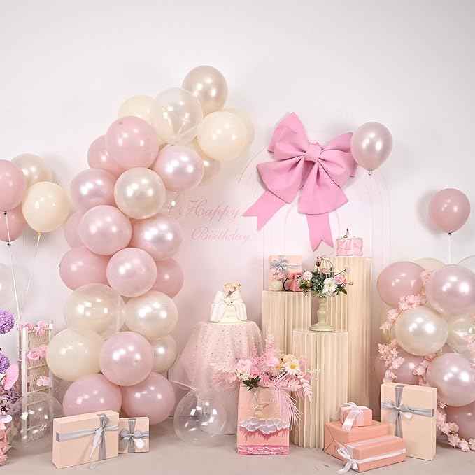 Dusty Pink Balloons, 12 Inch Double Stuffed Blush Pale Light Pink and Pearl Balloon Clear Balloon for Women Girls Baby Shower Bridal Shower Wedding Boho Birthday Party Decorations