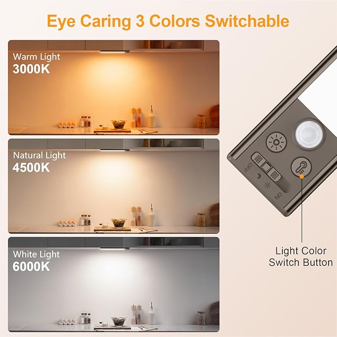 Gritin 10.2inch Under Cabinet Lighting Rechargeable -84 LED Super Bright,3-Color& 5 Level Brightness,4 Modes,Motion Sensor, Long Lasting- Easy Installation Magnetic Closet Lights -2 Pack-Bronze