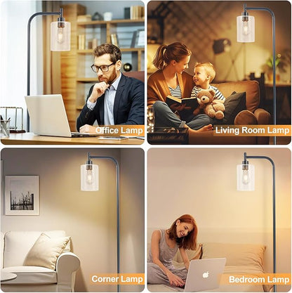 DLLT Floor Lamp Tall for Room: Grey Standing Lamp with Clear Glass Lampshade for Living Room - Modern Bright Lamp for Bedroom - Industrial Corner Floor Lamps for Office 8W Led Bulb Included