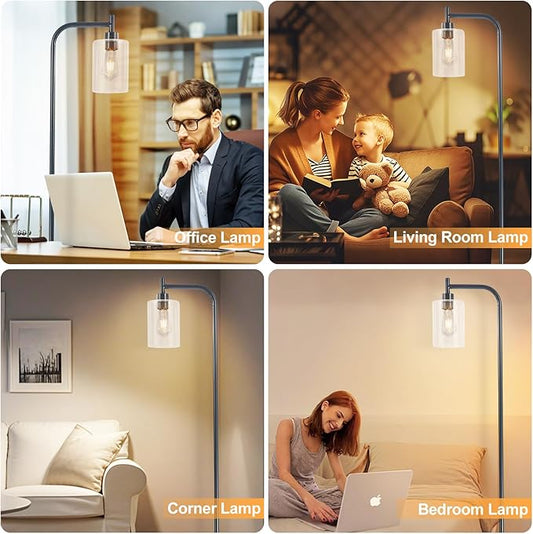 DLLT Floor Lamp Tall for Room: Grey Standing Lamp with Clear Glass Lampshade for Living Room - Modern Bright Lamp for Bedroom - Industrial Corner Floor Lamps for Office 8W Led Bulb Included