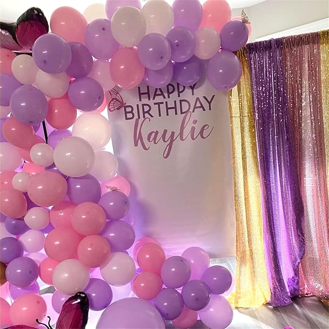 Pink and Purple Balloons, 75 Pack Pastel Purple Pink and Matte White Latex Balloons, Pink Purple Macaron Helium Balloons for Girls Birthday Wedding Baby Shower Christening Engagement Party Decorations