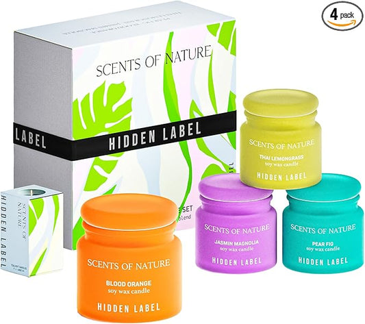Hidden Label 4 Pack Candles for Home Scented, Aromatherapy Jar Candle Gifts for Women, Natural Candles Non Toxic Candles Set for Birthday Valentine Mother's Christmas Day Present