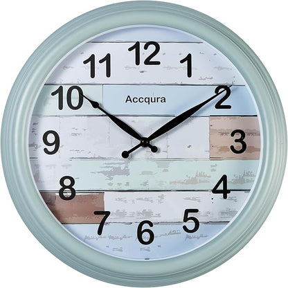 15 Inch Large Outdoor Clock Waterproof Wall Clocks Battery Operated Retro Indoor Outside Weatherproof Decor for Patio Garden Pool Porch Fence (Mint Green)