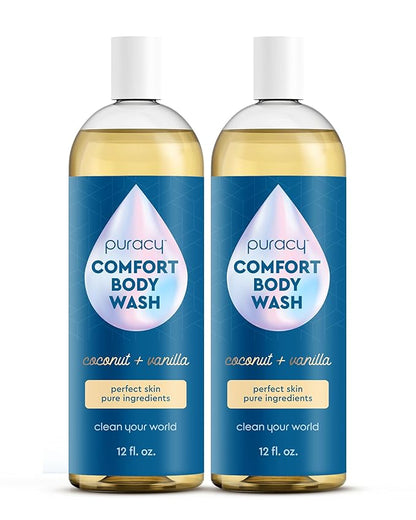 Puracy Body Wash, Natural Body Wash, 98.6% Pure Plant Ingredients, Moisturizing Shower Gel for Women Men Kids, Body Soap for Dry Sensitive Skin. Gently Scented with Coconut & Vanilla 12 Oz (2-Pack)