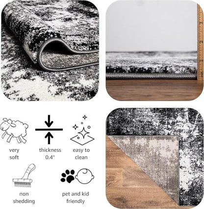 Keen Home Design Area Runner Rugs - 2x10 Non-Shedding, Abstract Runner for Kitchen, Living Room, Bedroom, Dining Room, Entryway - Size: 2'8" x 9'11", Abstract Black