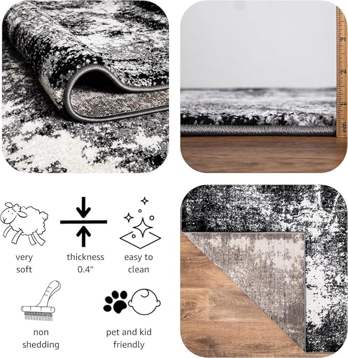 Keen Home Design Area Runner Rugs - 2x12 Non-Shedding, Abstract Runner for Kitchen, Living Room, Bedroom, Dining Room, Entryway - Size: 2'8" x 11'11", Abstract Black