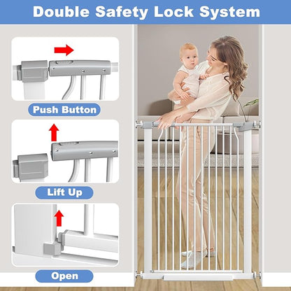 40.5"-54.7" Baby Gates for Doorways, 40.5" Tall Dog Gate Indoor, Walk Through Pet Gates No Drilling Auto Close Pressure Mounted Safety Child Toddler Gate, White
