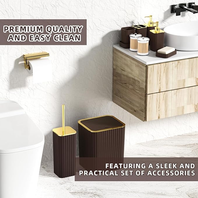 Bathroom Accessories Set - 25PC Brown Bathroom Sets with Shower Curtain and Rugs, Bathroom Accessory Set, Brown Shower Curtain Set, Trash Can, Qtip Holder Dispenser & Soap Dispenser