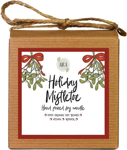 Aira Soy Candles - Organic, Kosher, Vegan, in Mason Jar w/Therapeutic Essential Oils - Hand-Poured 100% Soy Candle Wax - Paraffin Free, Burns 110+ Hours - Holiday Mistletoe Christmas Candle - 8 Oz