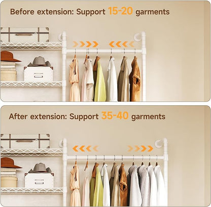 H4 Wall Mounted Closet System, Expandable Industrial Pipe Clothes Rack Clothing Rack for Hanging Clothes, Heavy Duty Closet Organizers and Storage in Wardrobe Closet - White