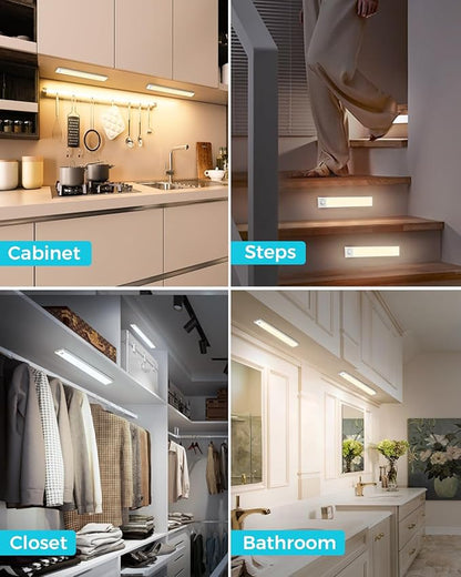 libtit 6Pack LED Under Cabinet Lighting USB Rechargeable, Motion Sensor Light Indoor Battery Operated, Wireless Magnetic Closets Lights for Wardrobe Stair Kitchen Pantry-23cm