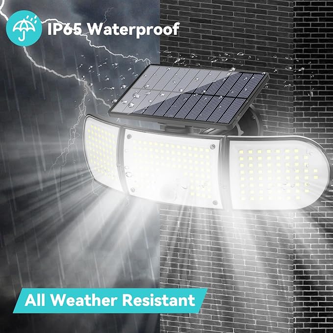 Solar Outdoor Lights, 3000LM 218 LED Motion Sensor Lights with Remote Control, IP65 Waterproof,270° Wide Angle Flood Wall Lights with 3 Modes for Outside Patio Wall(2 Packs)