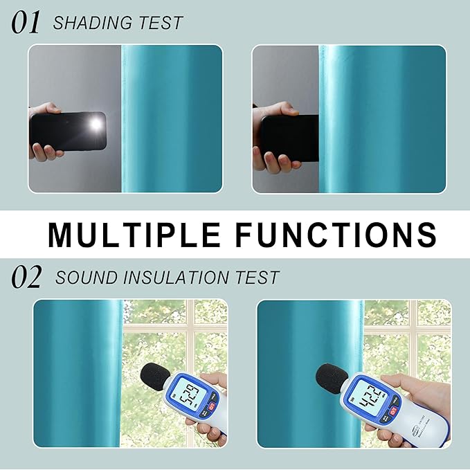XWZO 100% Blackout Curtains with Tiebacks- 2 Thick Layers Completely Shaded Window Treatment Thermal Insulated Lined Drapes with Grommets for Bedroom/Patio Door, Turquoise, W42 x L45, 2 Panels Set