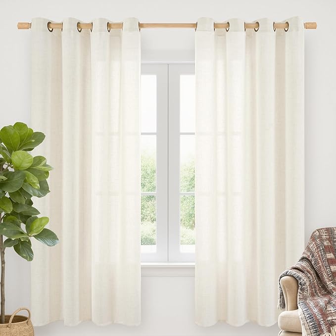 YoungsTex Ivory Linen Curtains 72 Inch Length for Living Room, Light Filtering Drapes with Bronze Grommet Rustic Semi Sheer Privacy for Bedroom Farmhouse Decorative, 52 x 72 Inch, 2 Panels