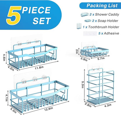 EUDELE 5-Pack Rustproof Stainless Steel Shower Caddy – No Drill Adhesive Bathroom Organizer with Large Capacity, Spacious Shower Shelves for Inside Shower, Kitchen & Home Decor Storage-XL Size