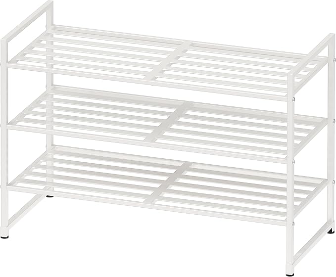 SIMPLE HOUSEWARE 3-Tier Stackable Metal Panel Shoes Rack, White