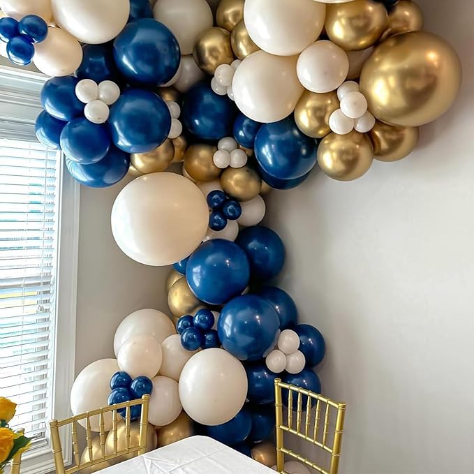 Navy Blue Gold Balloon, 60 Pcs 12 Inch Metallic Blue and Macaron Blue Balloons with Metallic Gold Confetti Balloons for Baby Shower Birthday Party Decorations Wedding Bridal Graduate