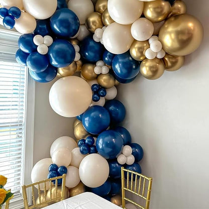 Navy Blue Gold Balloon, 60 Pcs 12 Inch Metallic Blue and Macaron Blue Balloons with Metallic Gold Confetti Balloons for Baby Shower Birthday Party Decorations Wedding Bridal Graduate