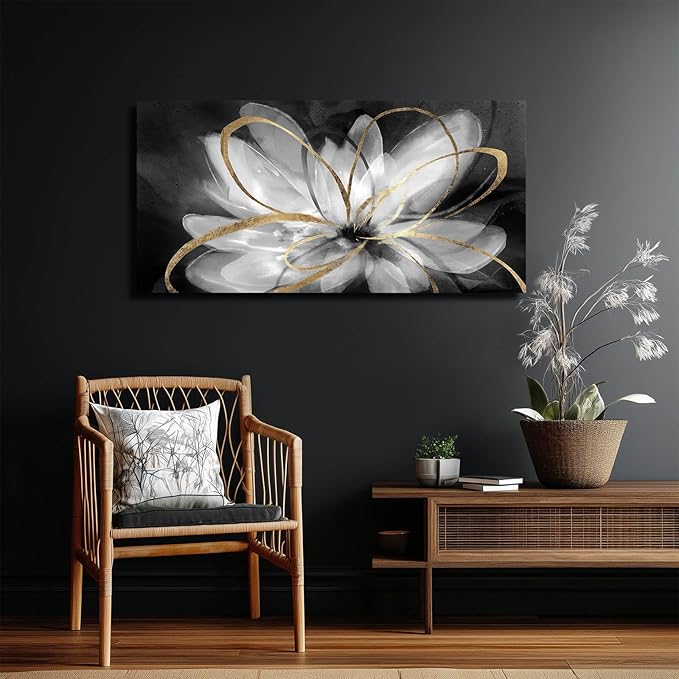 SOUGUAN Wall Art for Bedroom Black and White Flower Picture Artwork Botanical Decorations for Living Room Kitchen Dining Room Office 20x40 Inch