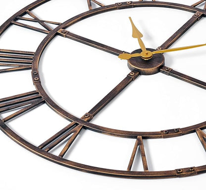 Large Wall Clock for Living Room Decor – 32 Inch Silent Non-Ticking Modern Farmhouse Wall Clock, Oversized Decorative Metal Roman Numeral Clock, Bronze
